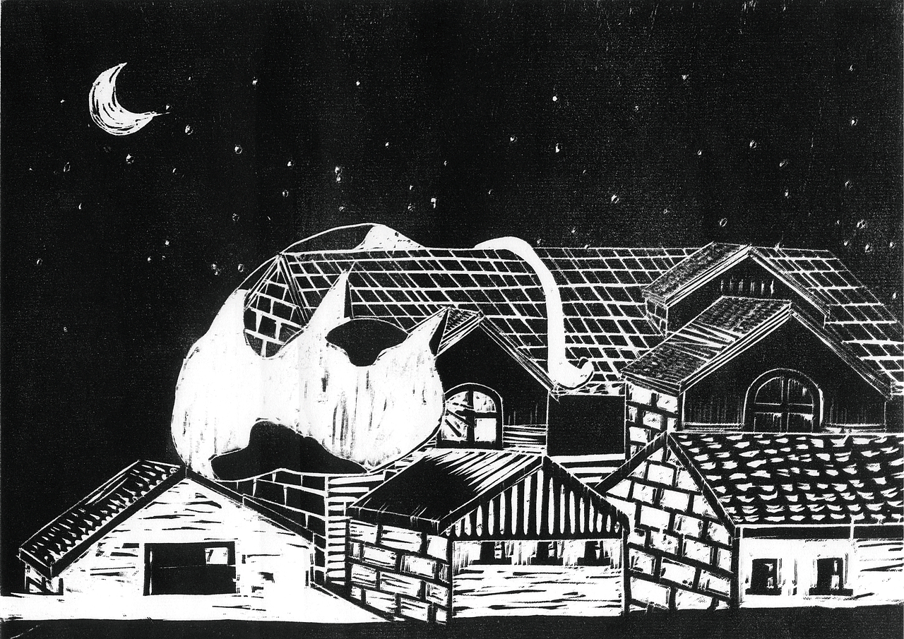 《晚安》木刻（图ZMTk5ODYyMTA0） - 艺术插画 - 站酷设计师AMENGA原创素材 - 站酷ZCOOL