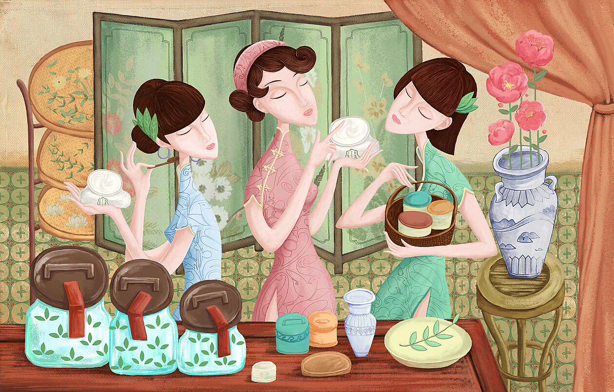 百雀羚三生花面膜插画