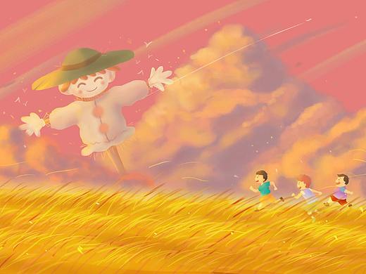 立秋黄昏下的麦田（个人主页-ZNTQxMjQyMTY=） - 商业插画 - 站酷设计师敏焠原创素材 - 站酷ZCOOL