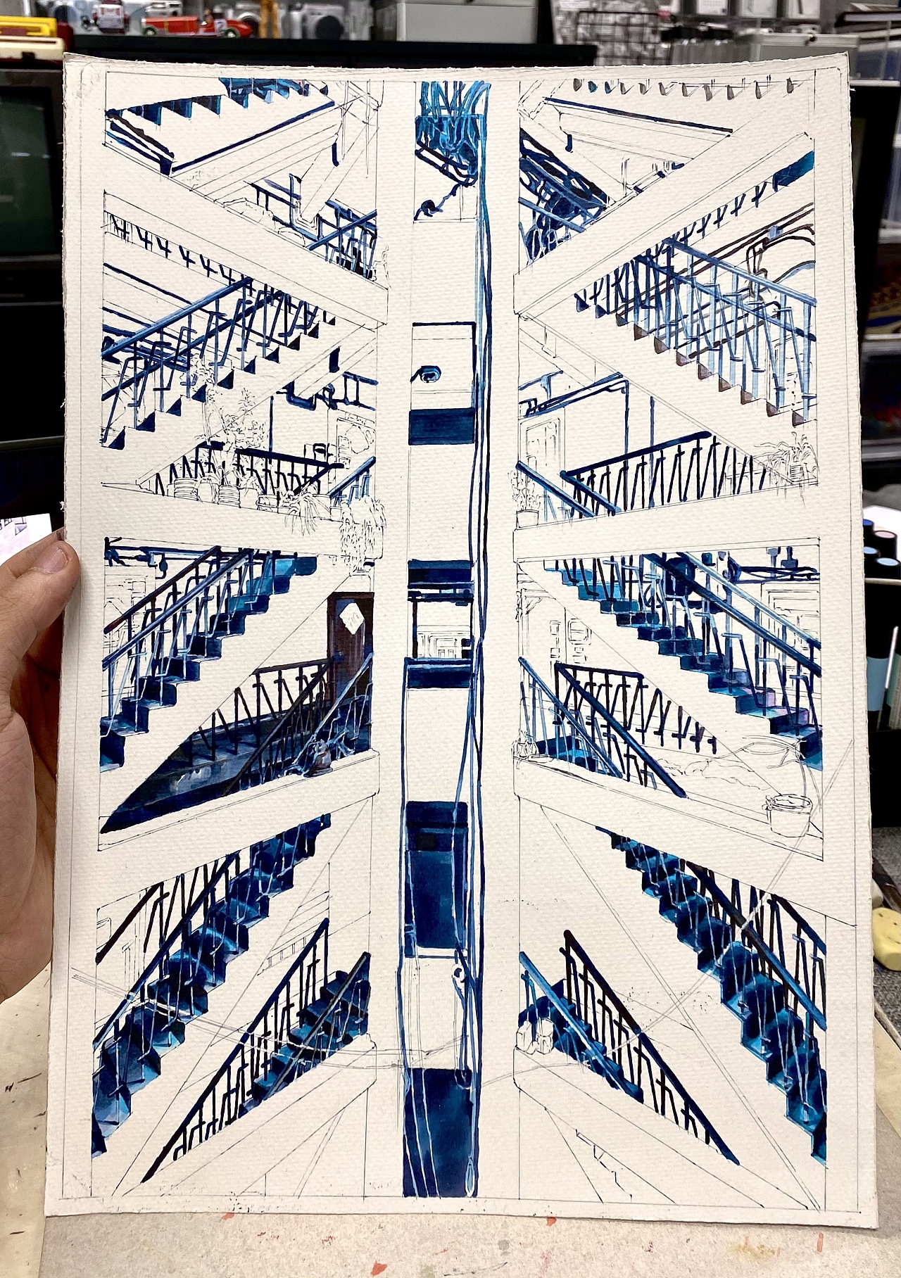 《少年的你》重庆筒子楼马克笔|纯艺术|绘画|赵航马克笔_原创作品