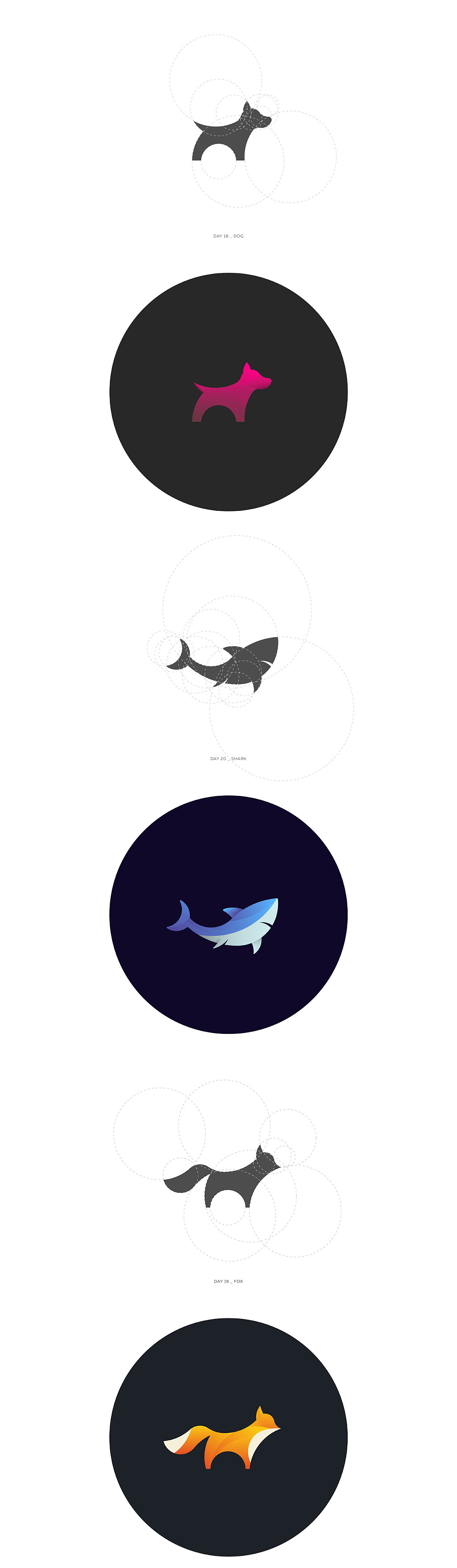 一系列圆切割动物图案设计