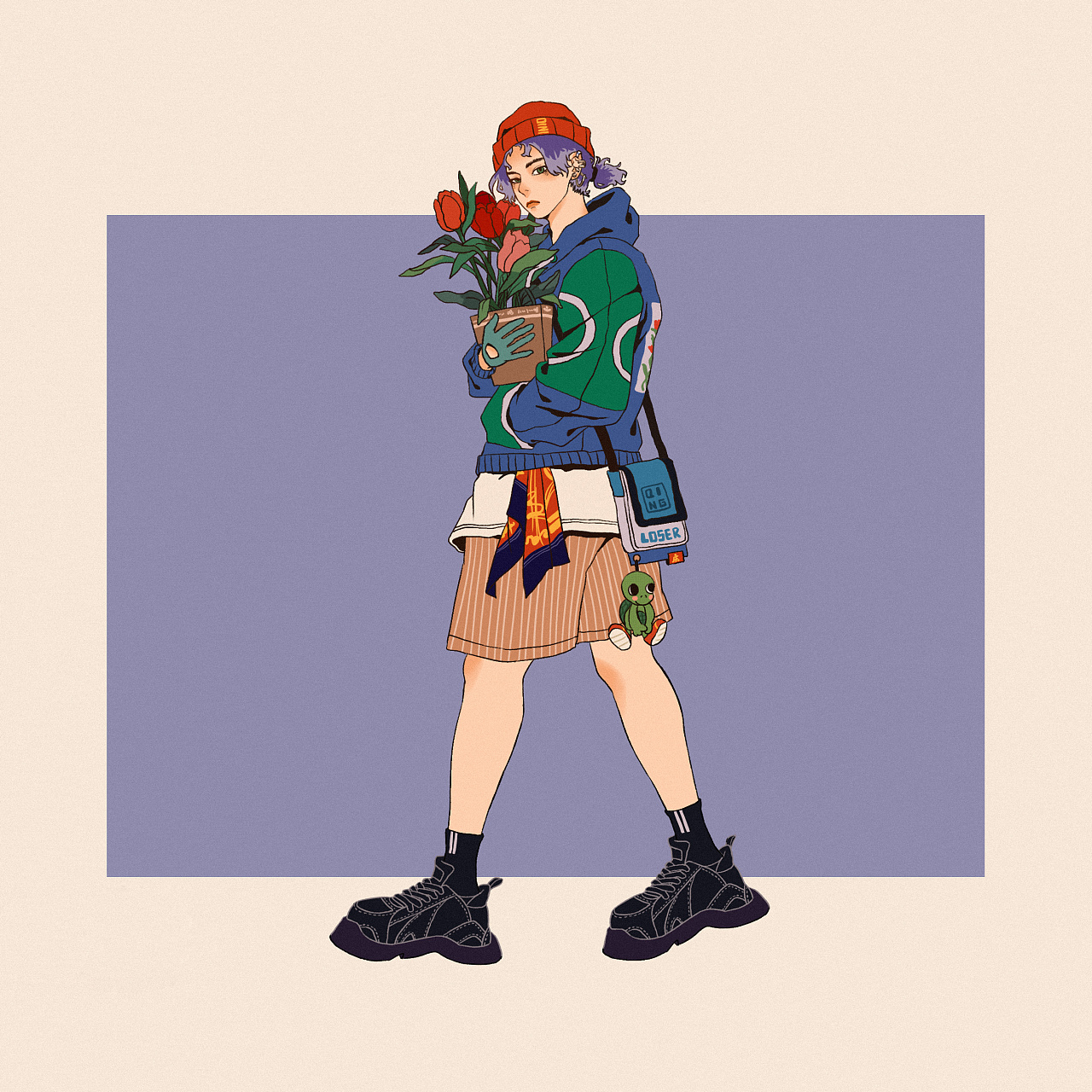 《有花相伴》潮流人设插画练习