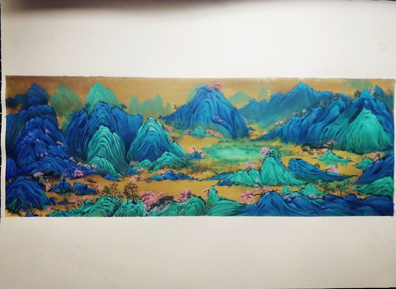 之前画的一组青绿山水,用的普通的水彩颜料,纸是阿诗和获多福