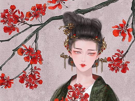 古风仕女-红花树下的你（个人主页-ZMzY3OTY4NjQ=） - 商业插画 - 站酷设计师青伊伊子原创素材 - 站酷ZCOOL
