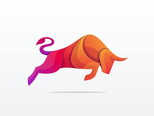 国外炫彩风格牛logo标志AI素材
