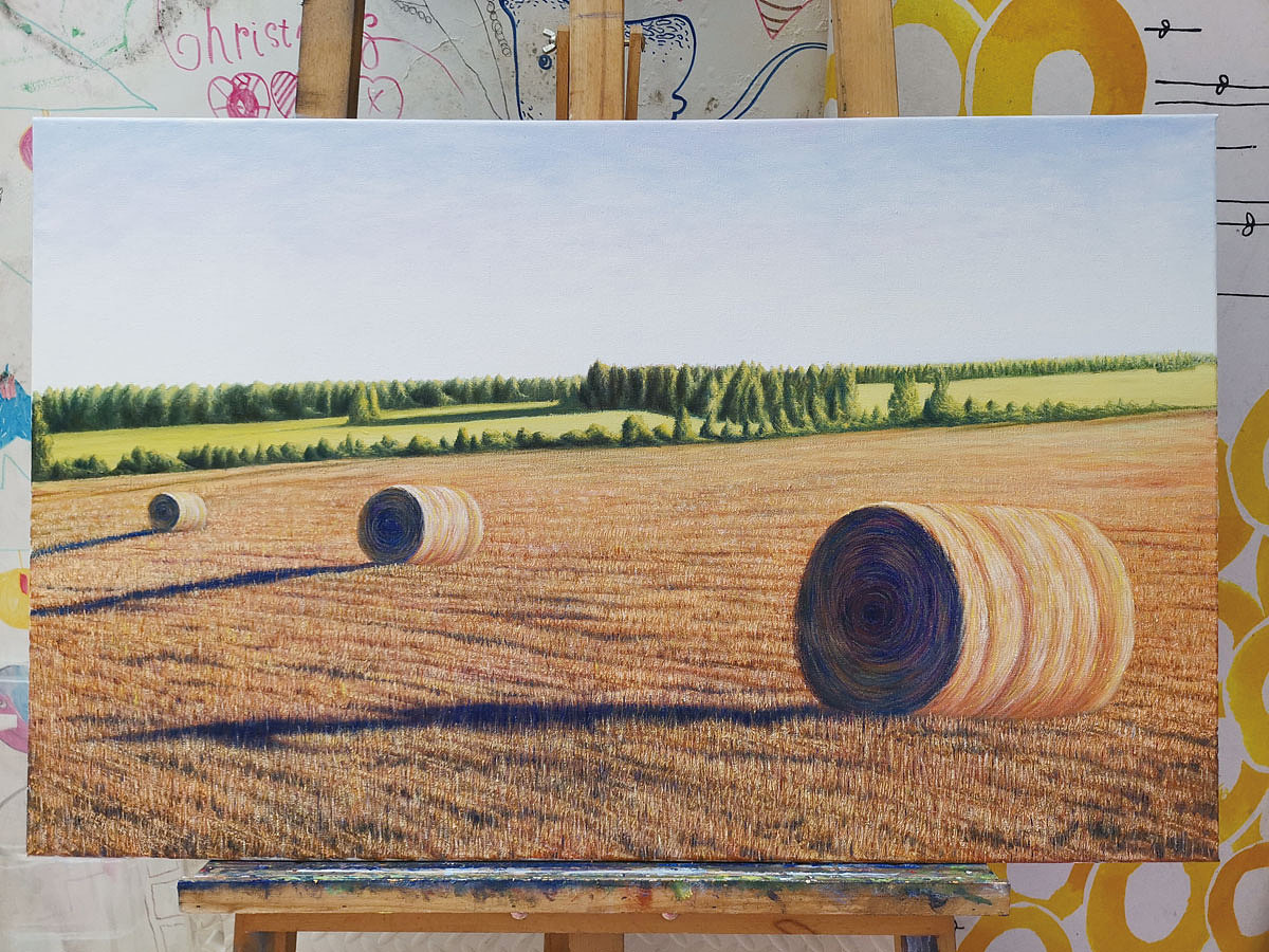 油画作品《丰收后的麦田》