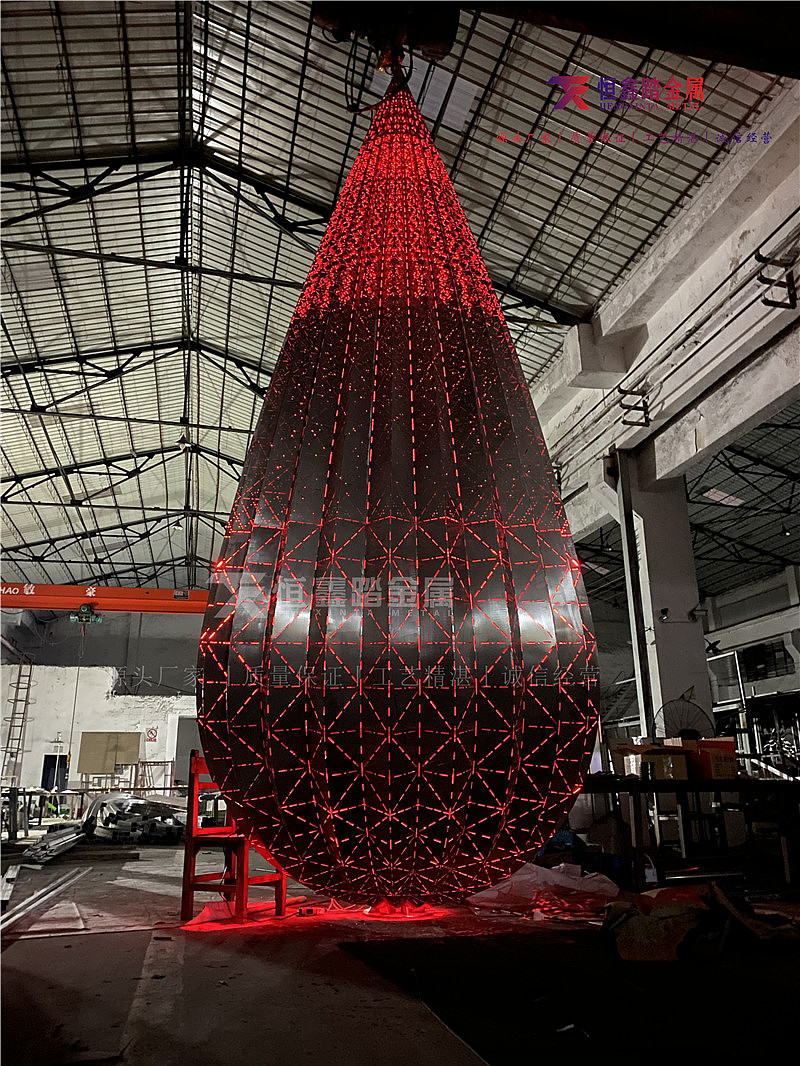 广场地标雕塑 镂空发光水滴造型景观小品 出口雕塑作品