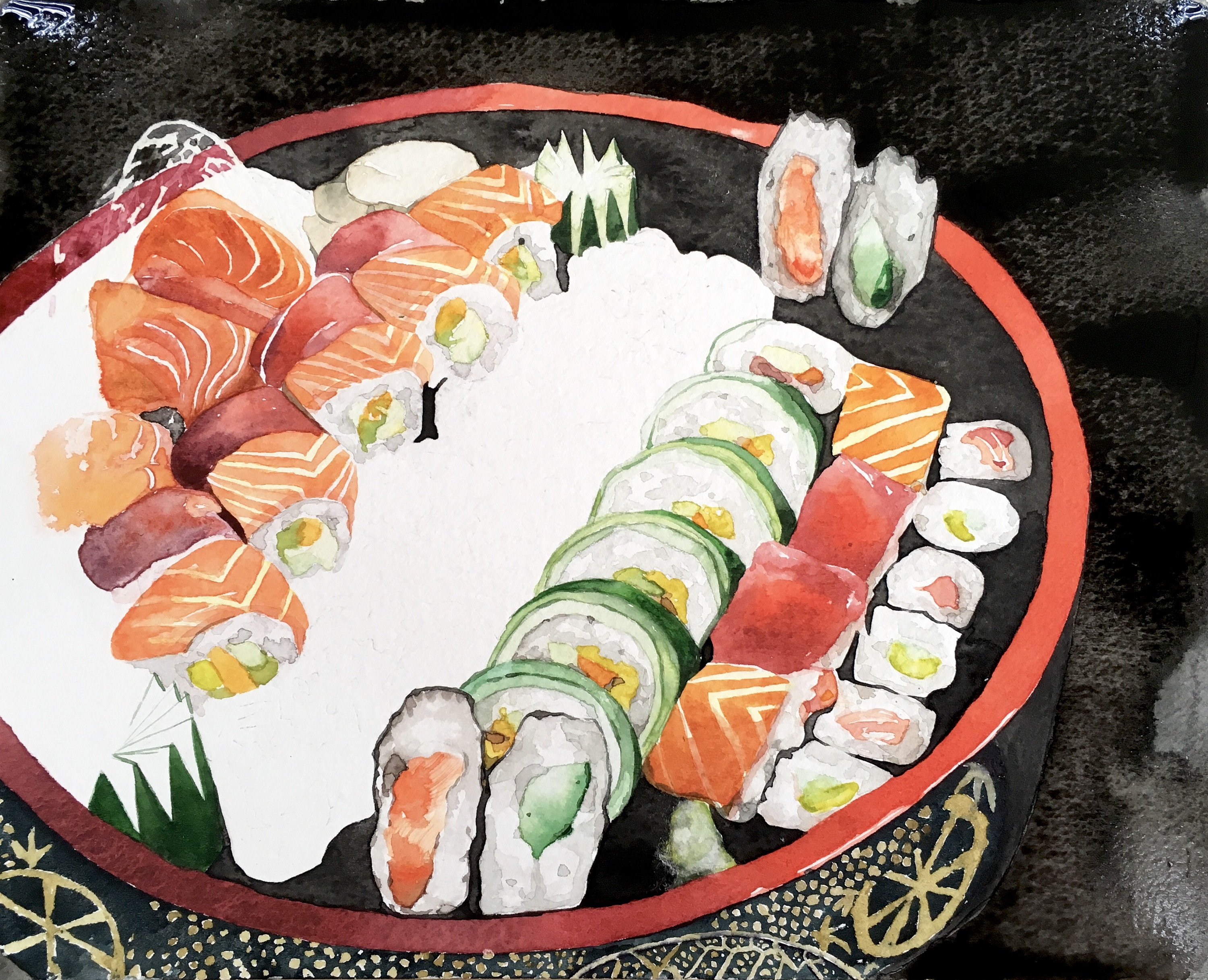 水彩画寿司
