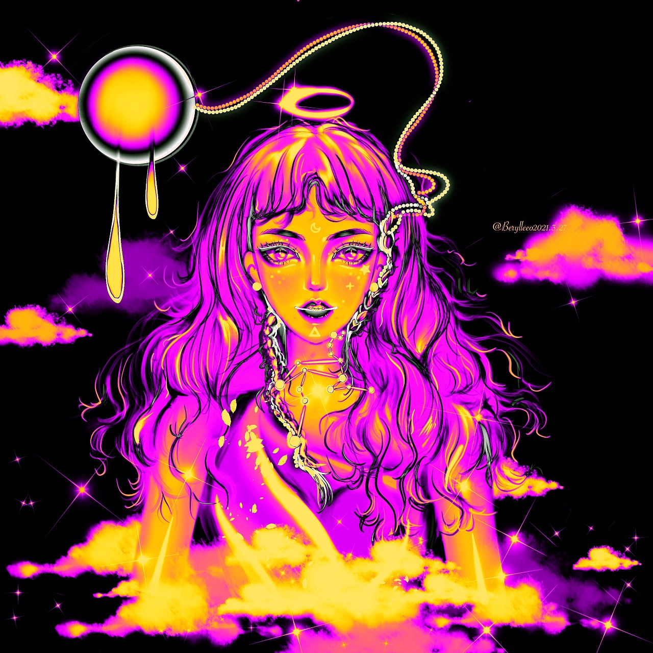 原创蒸汽波十二星座女孩之狮子座