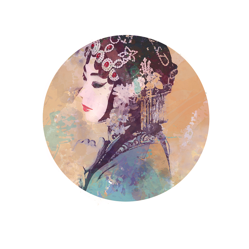 京剧戏子水彩古风插画