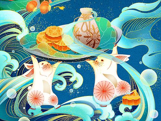 月满中秋玉兔闹