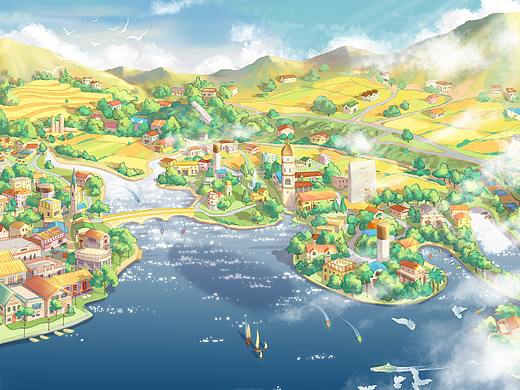 大米小鎮(zhèn)鳥(niǎo)瞰全景（個(gè)人主頁(yè)-ZNDcyNDY5ODA=） - 商業(yè)插畫(huà) - 站酷設(shè)計(jì)師亓三原創(chuàng)素材 - 站酷ZCOOL