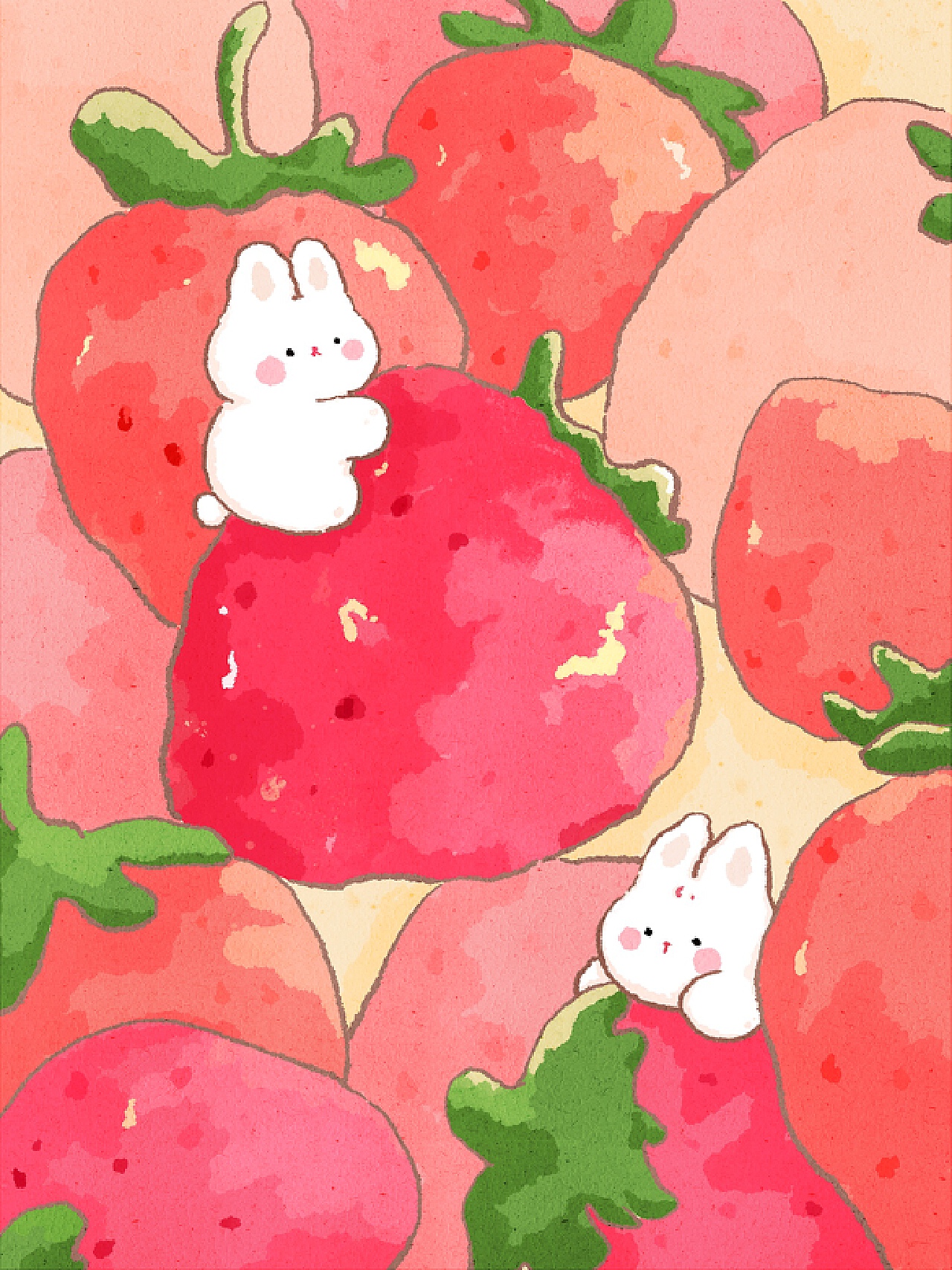 兔子抱草莓夏日清涼水果消暑PNG圖案素材免費下載，可愛卡通圖片，尺寸1772 × 1895px - Lovepik