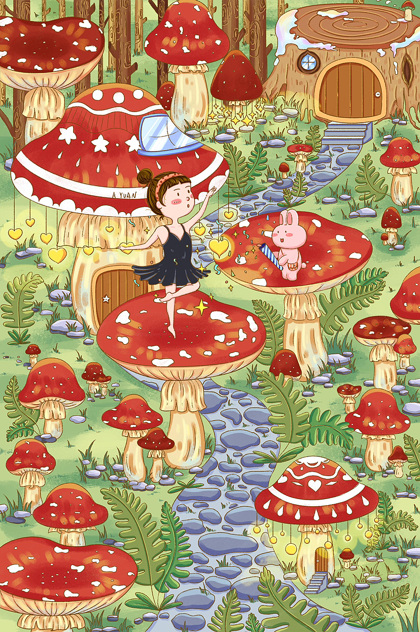 原创插画系列五｜治愈系场景画｜蘑菇屋下雪啦（图ZMzI2ODc1MTI4） - 绘本 - 站酷设计师画画的阿圆圆原创素材 - 站酷ZCOOL