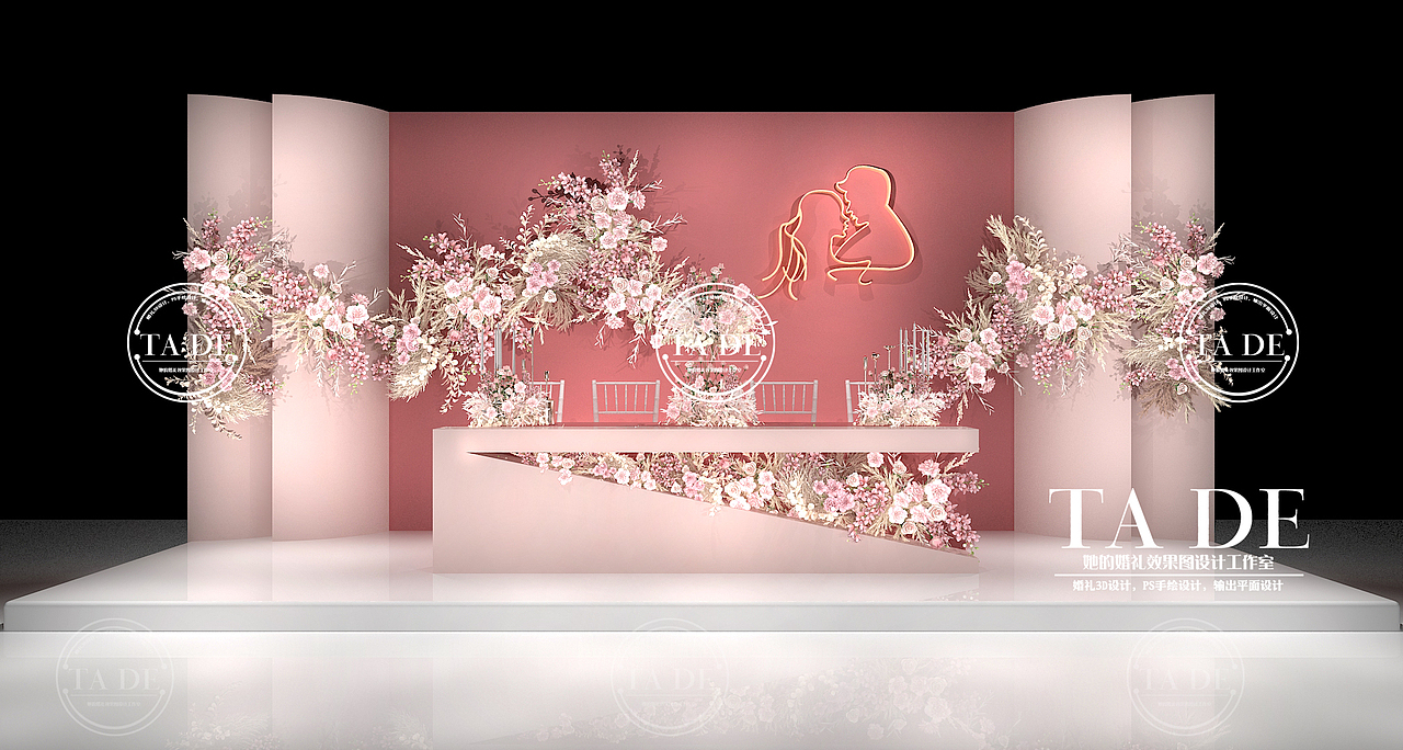 她的婚礼设计工作室 | 粉色婚礼3D效果图（图ZMjMzMDAxNDMy） - 舞台美术 - 站酷设计师她的婚礼设计原创素材 - 站酷ZCOOL
