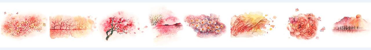 原创水彩风景四季系列（图ZMTI0NjUxMzA4） - 商业插画 - 站酷设计师hbjoan原创素材 - 站酷ZCOOL