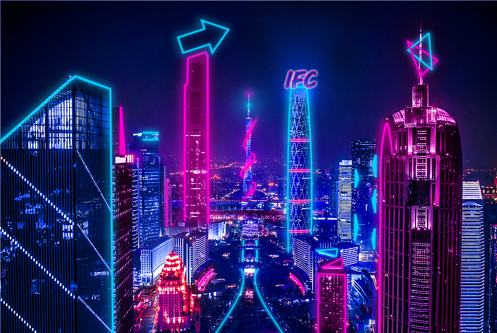 赛博朋克广州夜景