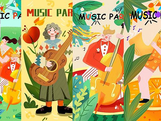 水果音乐节插画海报设计