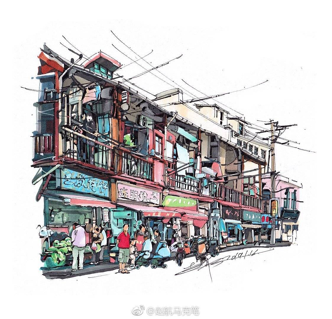 《上海》手绘合集（图ZMTUxODYxMjEy） - 绘画 - 站酷设计师赵航马克笔原创素材 - 站酷ZCOOL
