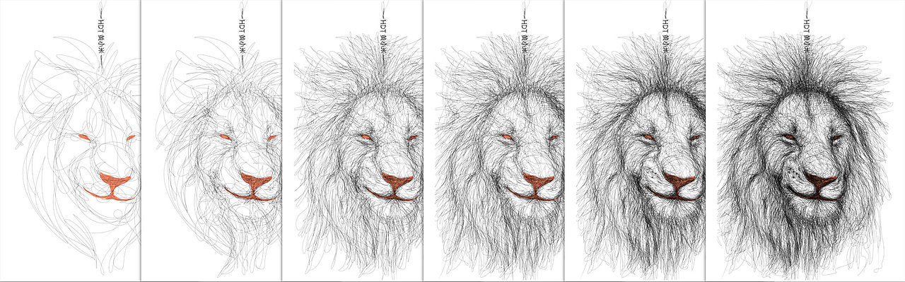 《调皮》乱线黑白动物插画