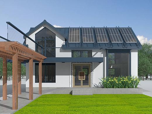农村二层自建房别墅设计，屋顶光伏发电，