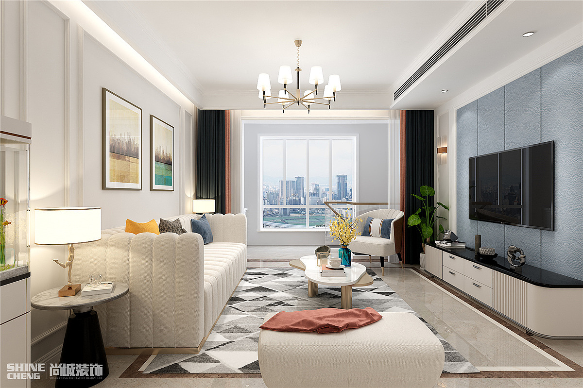 泰安·万岳华府120㎡现代简欧风格装修设计效果图案例