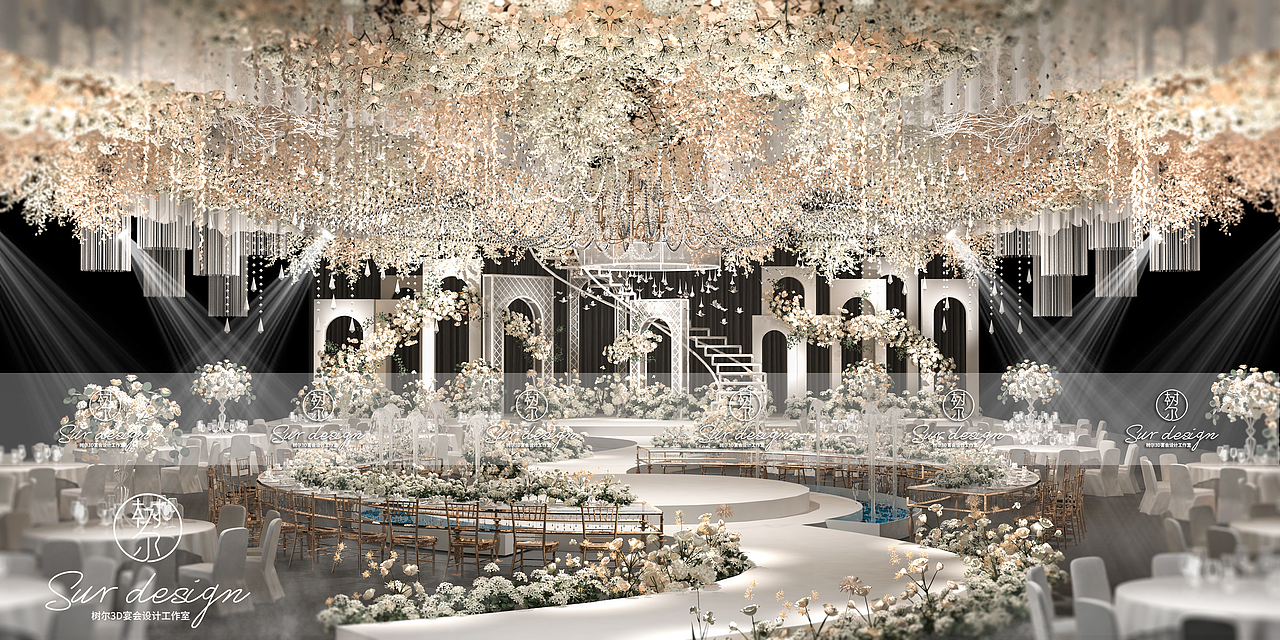 SurDesign香槟系婚礼宴会3D效果图
