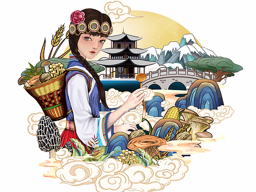 民族插画设计，字体包装设计