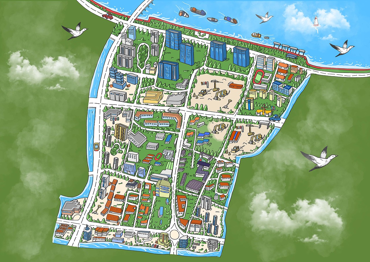 手绘插画温州地图