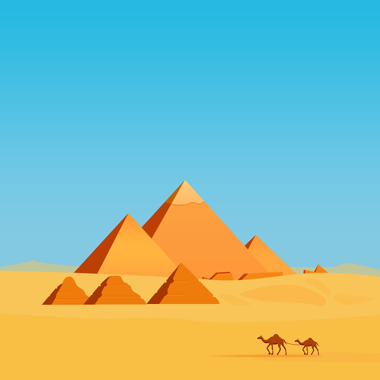 扁平插画 ,沙漠骆驼