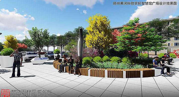 郑州广场景观设计-黄河科技学院智慧馆广场绿化设计_郑州庭院设计公司