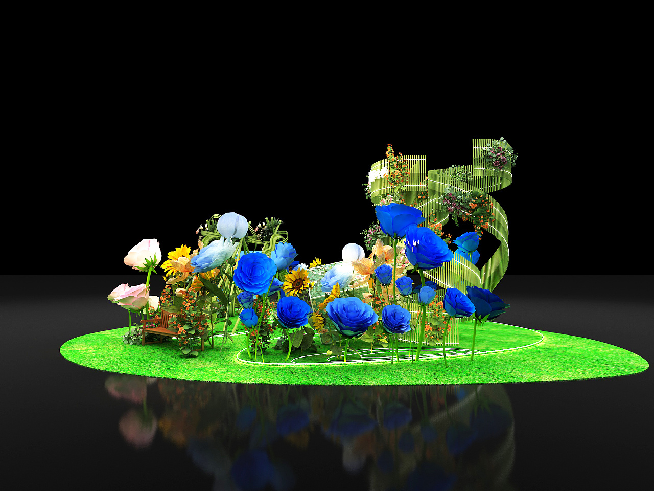 3d效果图商场中庭花艺梦境美陈拍照打卡点设计