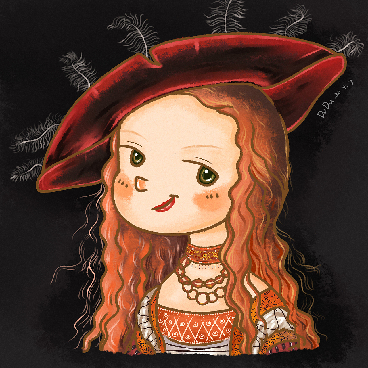 女孩人像标签世界名画朱迪斯手绘插画原创插画手绘头像作品信息创作