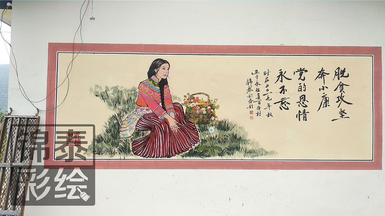 傈僳族云南傈僳族文化墙体彩绘壁画墙绘傈僳族服饰