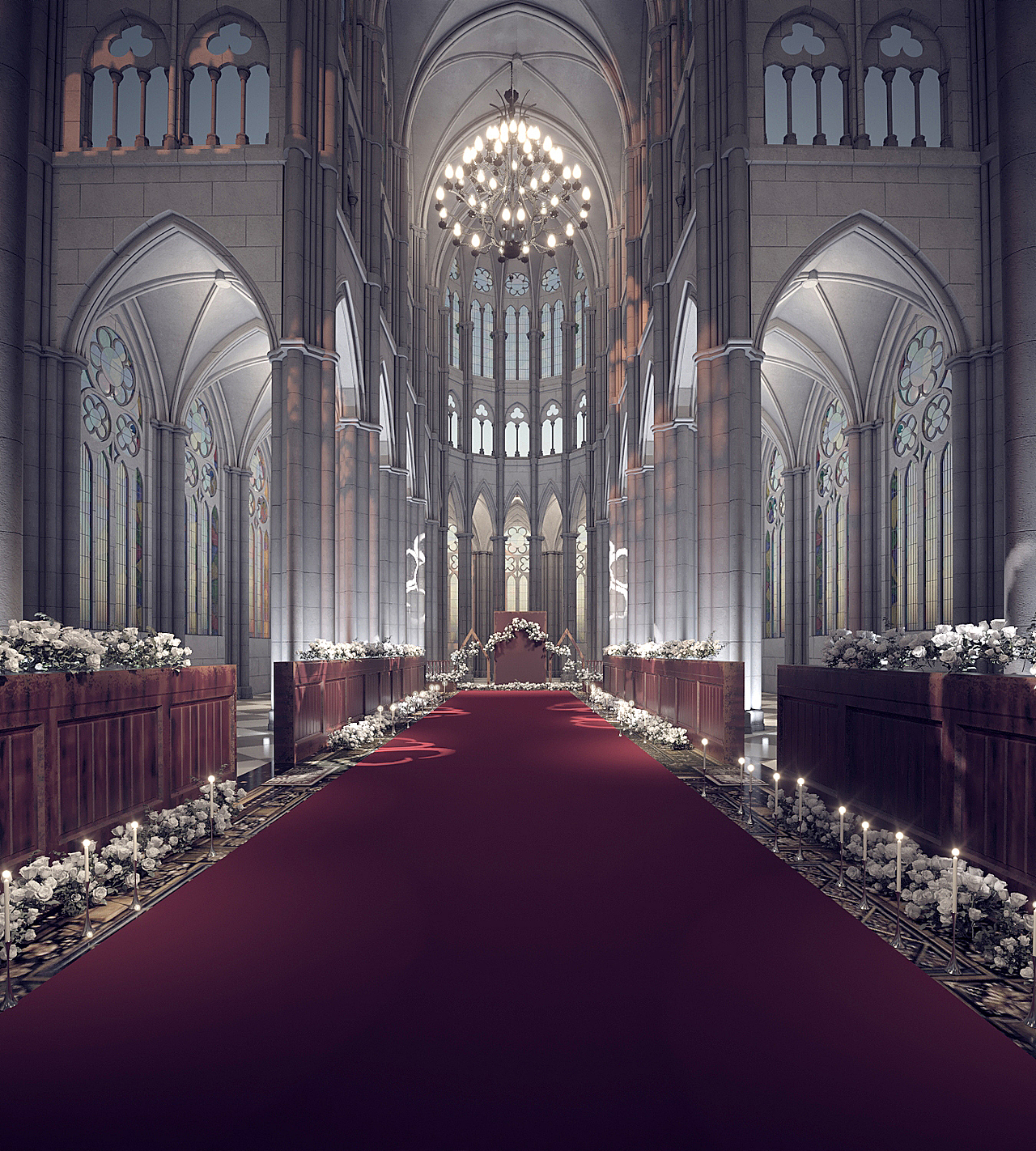 3d婚礼效果图 教堂自然光表现