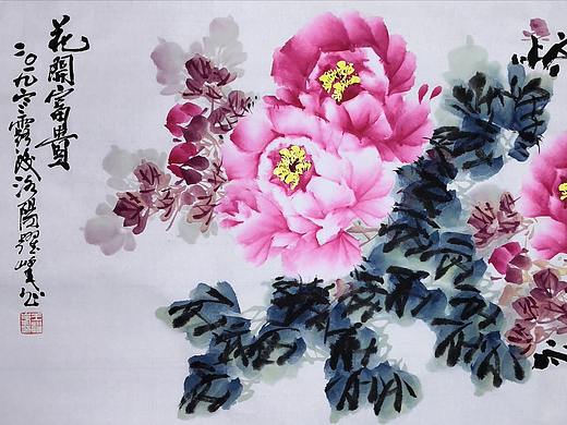 国画牡丹六尺八尺横幅图片当代著名牡丹画家王跃峰洛阳牡丹画家前十名获奖牡丹精品图片