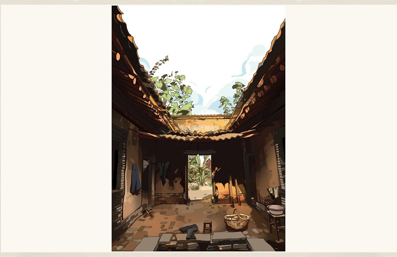 插画——时光静止在关中老宅的小院