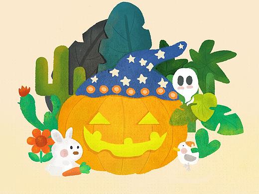 魔法 深林 南瓜  兔子  小鸟