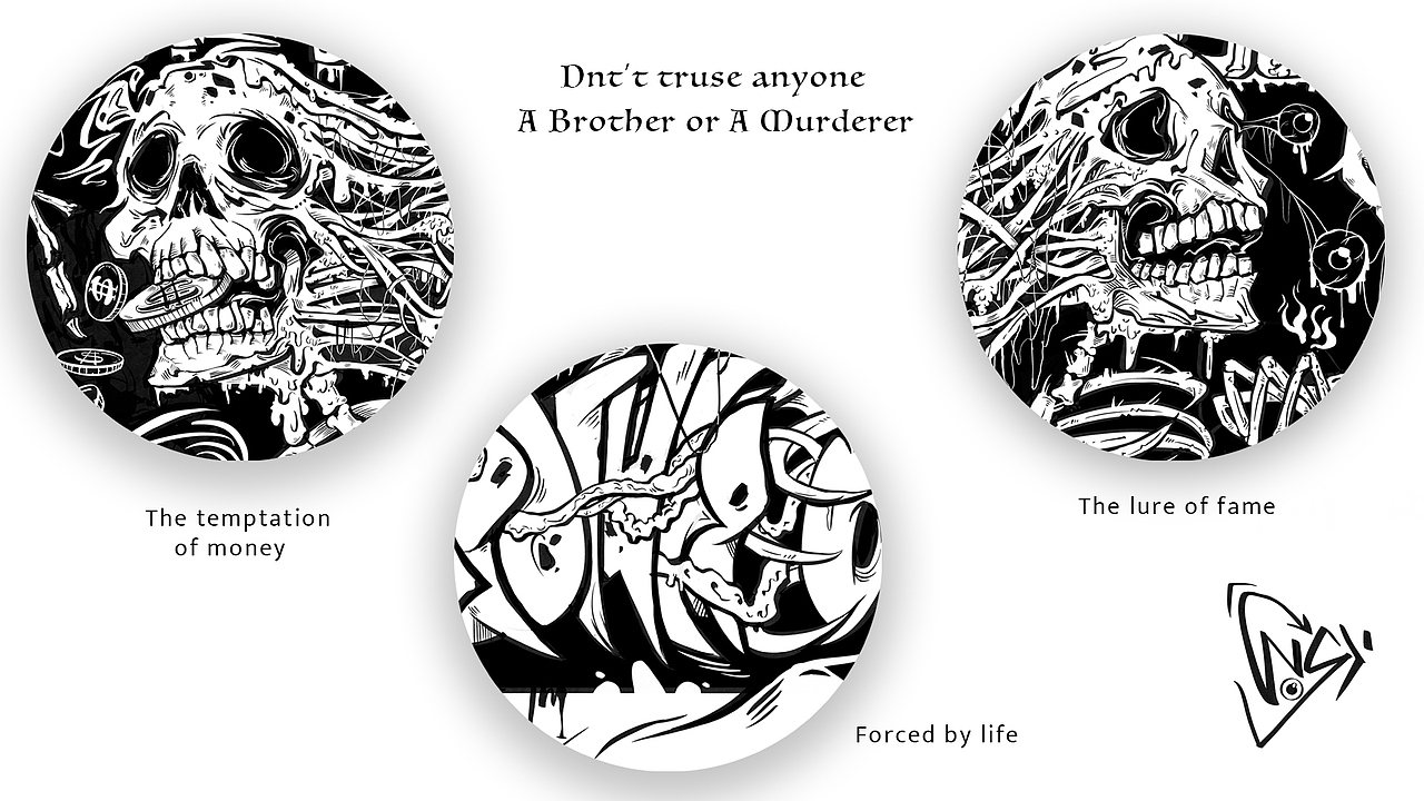 黑白插画 A brother or A murderer