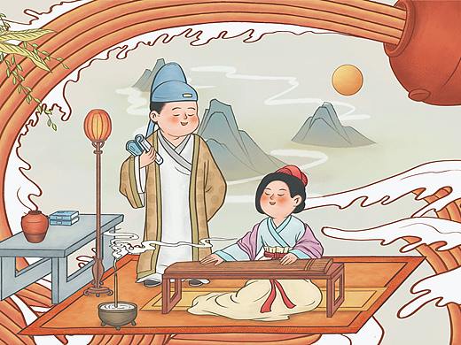 黄酒包装插画