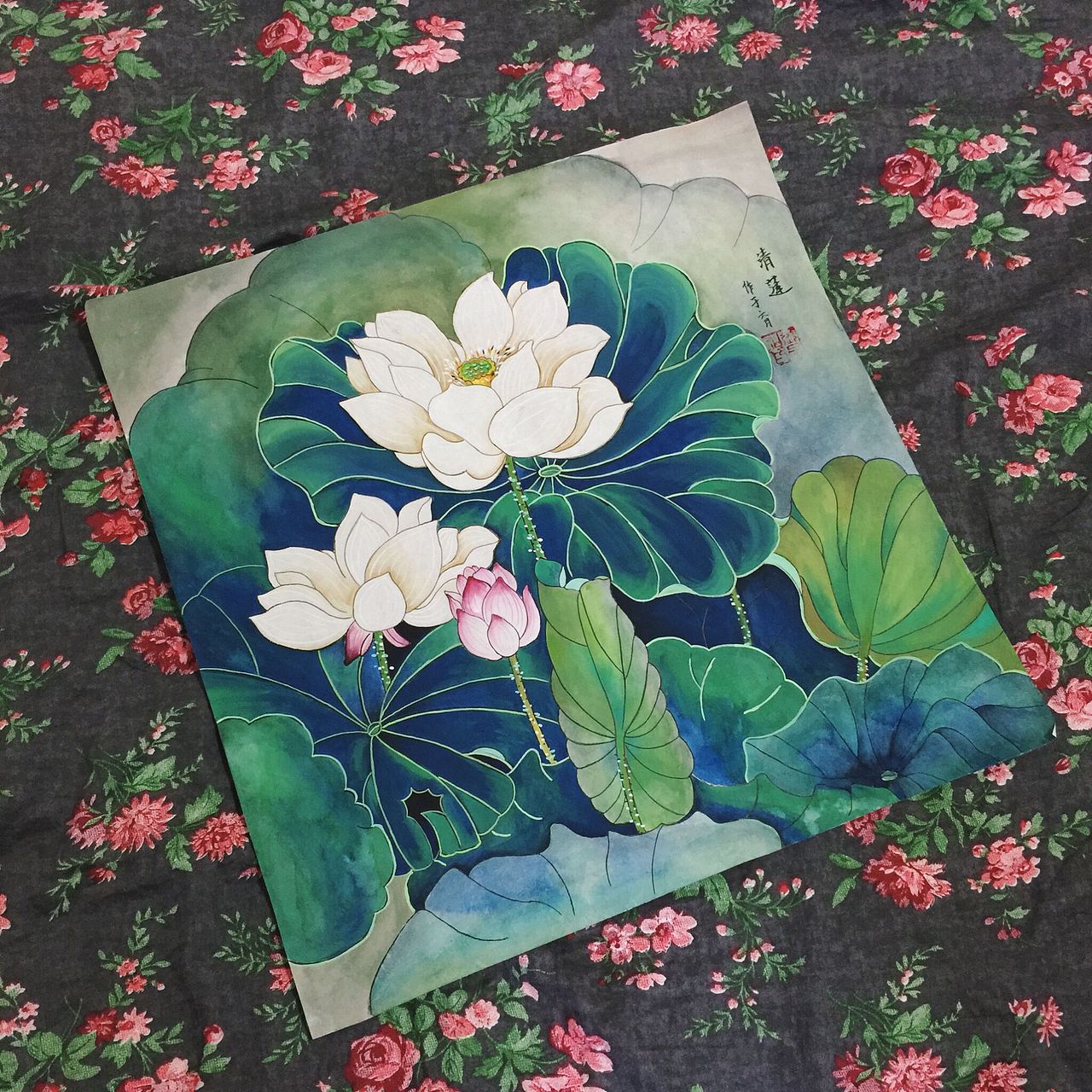 国画工笔荷花夏天