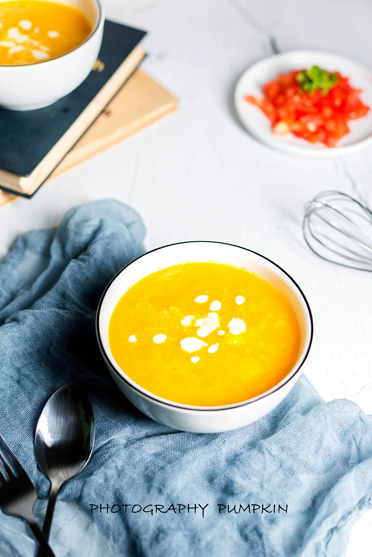 意大利面,南瓜汤拍摄