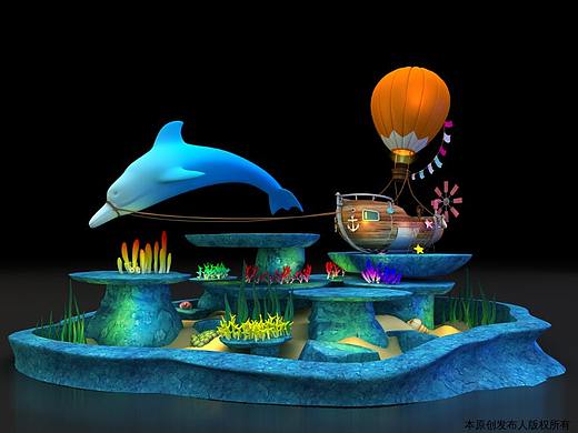  海船热气球美陈dp 海洋海豚美陈 珊瑚林 开业美陈