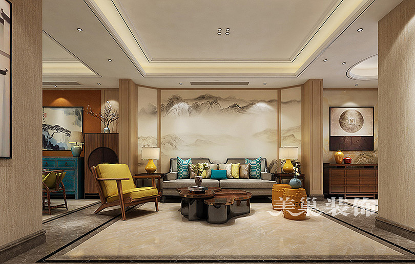 联盟新城280平复式新中式装修效果图