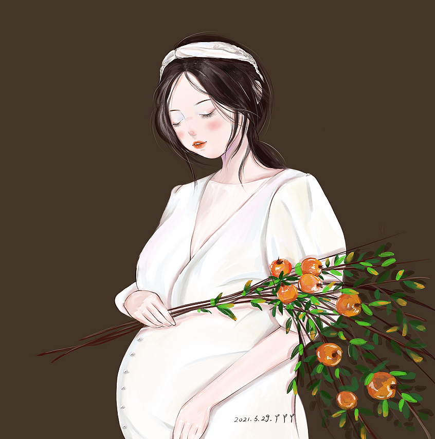 原创procreate手绘唯美孕照