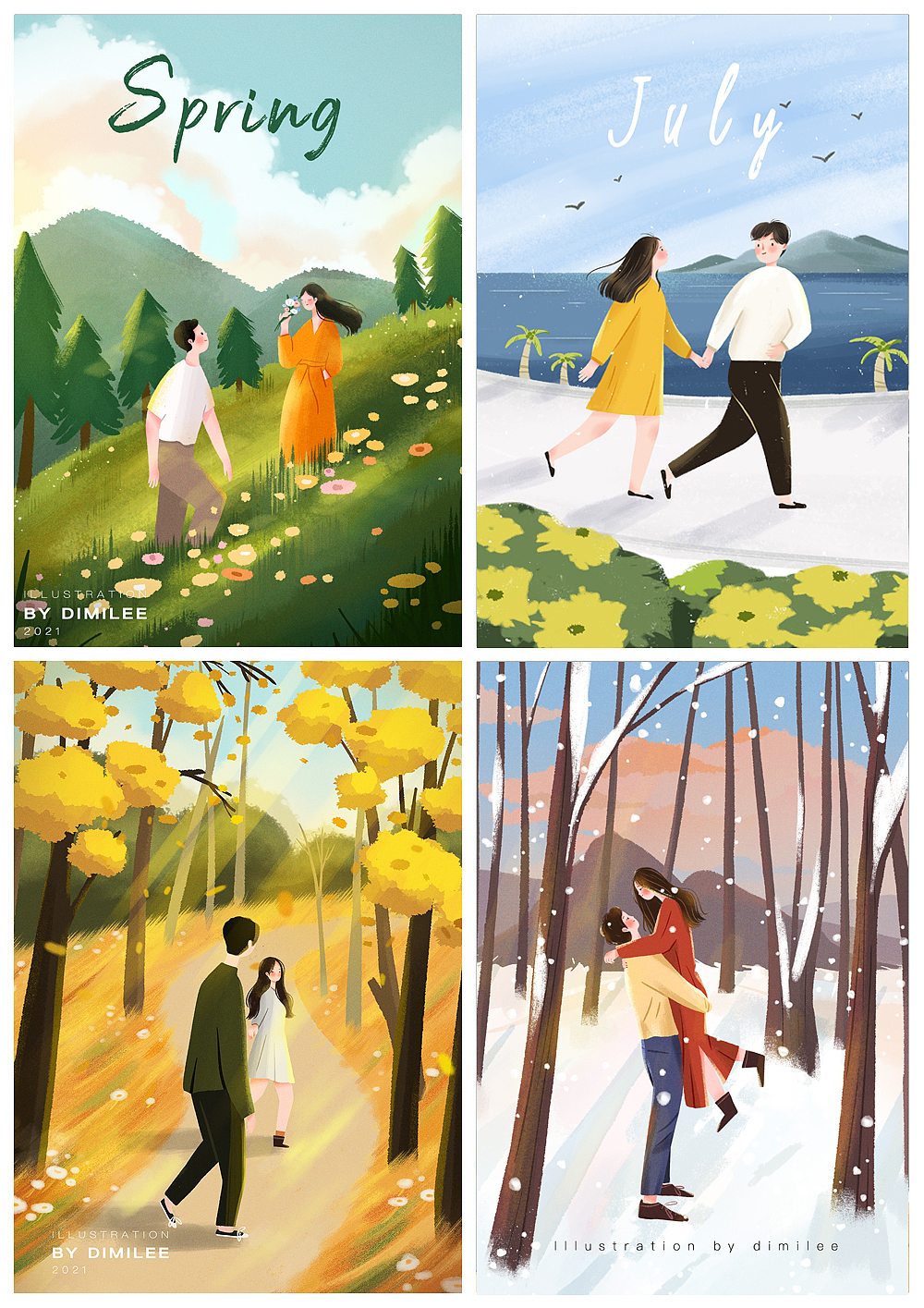 情侣插画|春夏秋冬 一起走过的四季