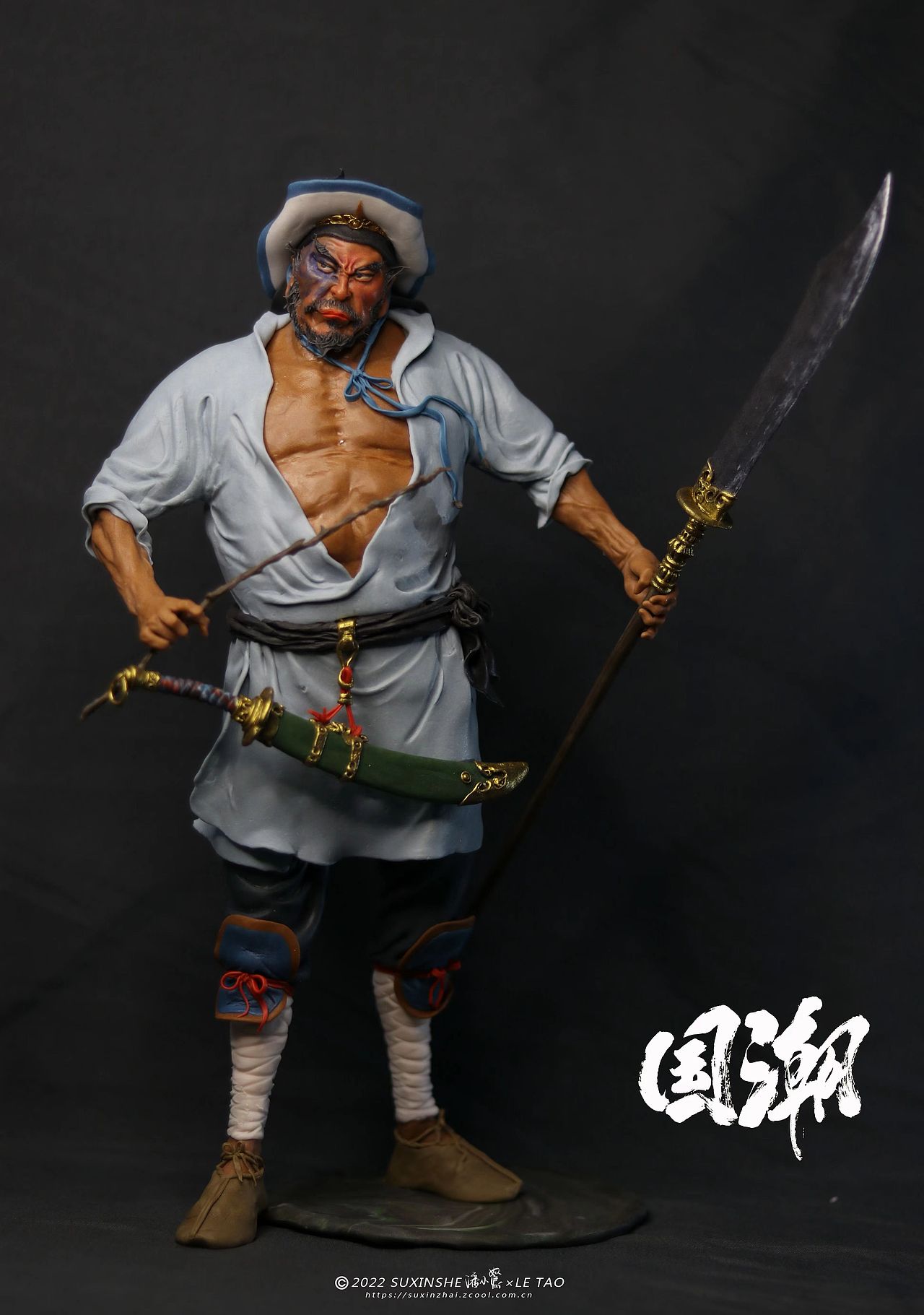 手捏粘土手办人偶面塑彩塑水浒青面兽杨志塑新社潘小駑