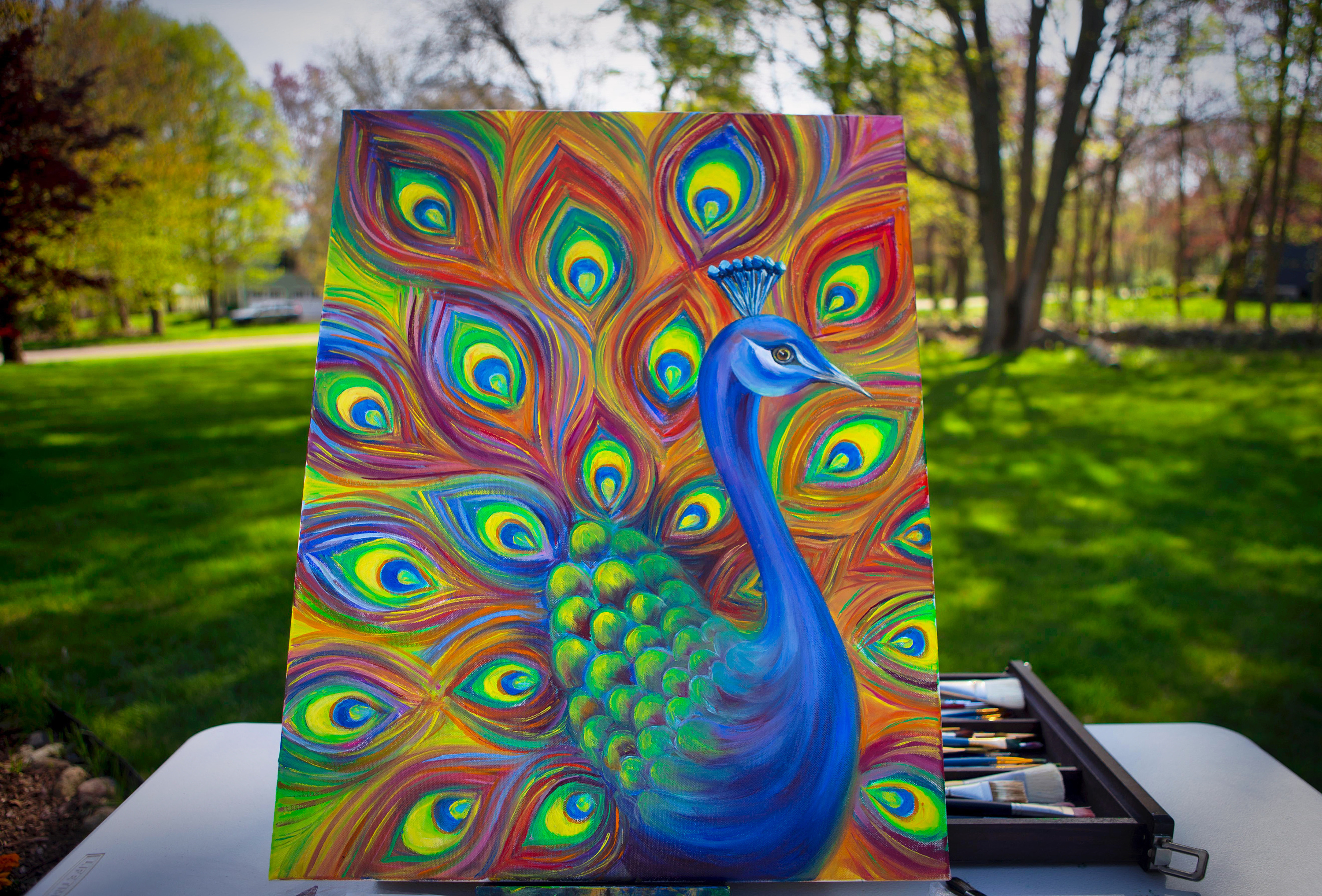 油画#热爱生活的孔雀|纯艺术|绘画|nora诺 - 原创作品 - 站酷 (zcool)