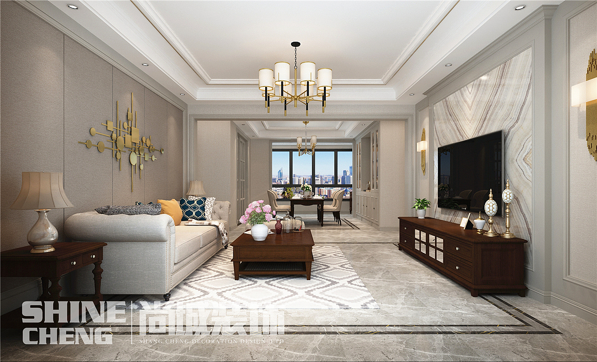 泰安半山九里140平小美式风格装修设计效果图案例