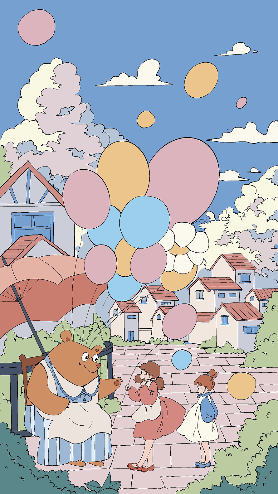 故事小镇-气球的故事（图ZMzQ5MzcwODc2） - 商业插画 - 站酷设计师旁旁爱画画原创素材 - 站酷ZCOOL